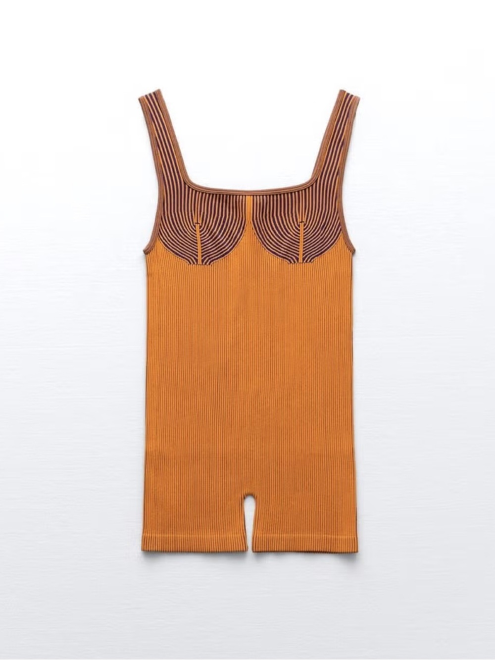 Zara Limitless Contour Collection Orange Seamless Ribbed Romper Bodysuit